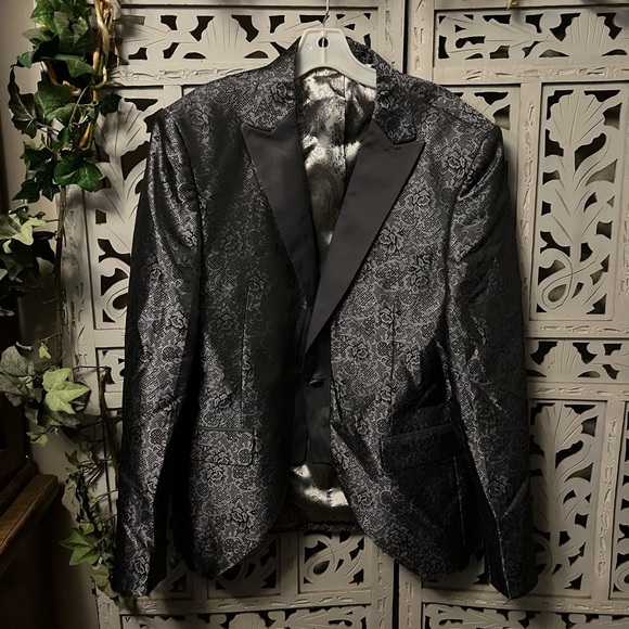 Miguel Wilson Other - MIGUEL WILSON (MENS 56) (WOMENS 16/18) BLACK & GREY SLICK FLORAL JACQUARD BLAZER